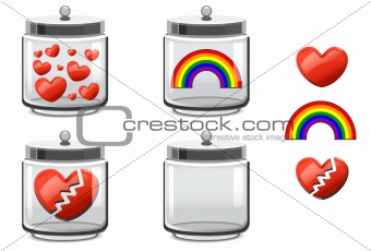 Jar of hearts, empty glass jar, trapped rainbow