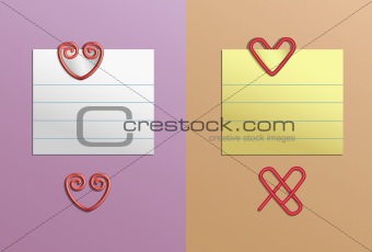 Heart shaped paper clips and small love notes