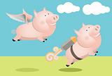 Competing pigs, technological advantage, cheating