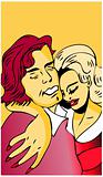 Love, hug, kissing couple or drunk comic illustration