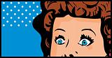 Cropped woman face pop art comic banner with Eyes Wide open