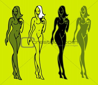 beautiful nude woman silhouettes vector sketch emblems