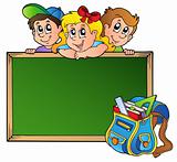 Board with children and school bag