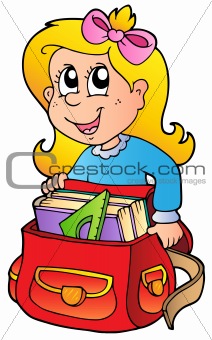 Cartoon girl with school bag