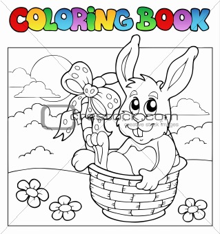 Coloring book with bunny in basket
