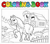 Coloring book with farm and horse