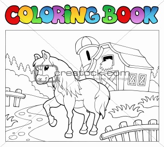 Coloring book with farm and horse