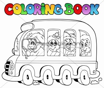 Coloring book with school bus