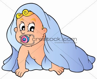 Crawling baby in towel