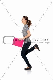 Happy teen student girl running