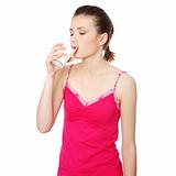 Teen woman drinking water