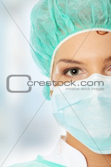 Close-up portrait of serious nurse or doctor 