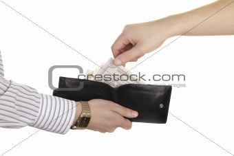 man take 50 dollars from purse of his partner