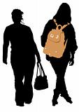 Women with bags and backpacks