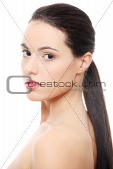 Close-up portrait of young beautiful woman face