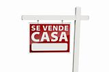 Spanish Se Vende Casa Real Estate Sign with Clipping Path Isolated on a White Background.