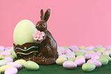 Chocolate Easter Bunny Holding Egg