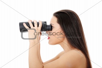 Young woman with binocular