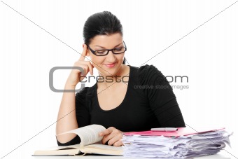 Young student woman learning at the desk
