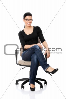 Young happy woman sitting on a wheel  chair