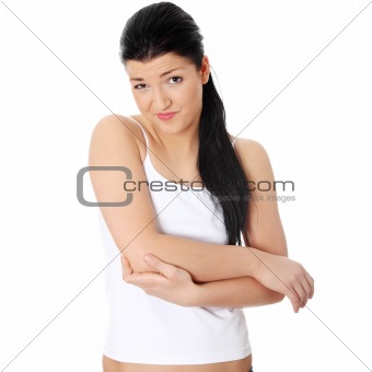Young woman with hand pain