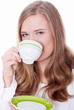 Blond woman drinking coffee 