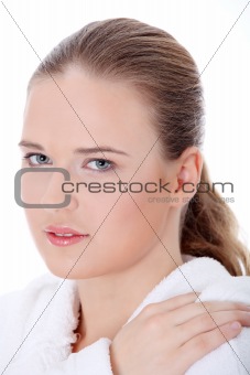 Young beautiful caucasian woman after bath