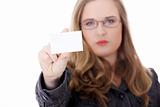 Businesswoman holding blank empty businesscard