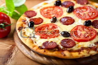Pizza with chorizo salami