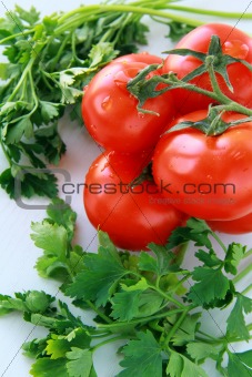 fresh red ripe tomatoes and parsley