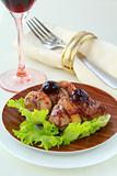 cooked meat duck with berry sauce and salad