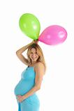 pregnant woman with colorful balloons
