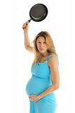 angry pregnant woman with  frying pan