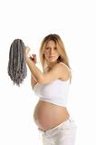 angry pregnant woman with  mop