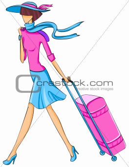 Woman travels with a suitcase
