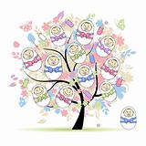 Floral tree with newborns for your design