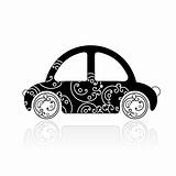 Black car with floral ornament for your design