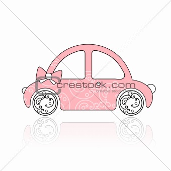 Pink female car with floral ornament for your design