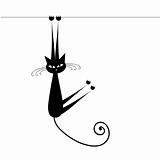 Funny cat silhouette black for your design 