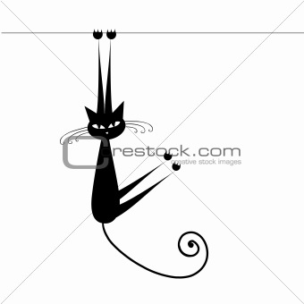 Funny cat silhouette black for your design 