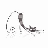 Graceful grey striped cat  for your design 