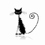 Funny black wet cat for your design 