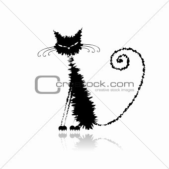 Funny black wet cat for your design 