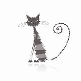 Funny grey wet cat for your design 