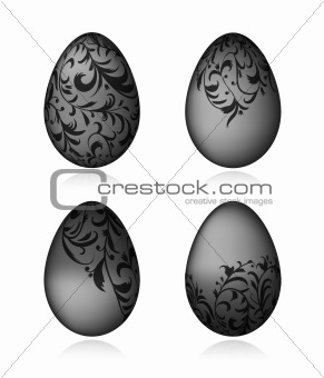 Easter eggs black with floral ornament for your design