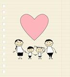 Happy family with love, drawing sketch 