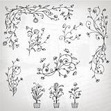 Floral ornament sketch, silhouette for your design 