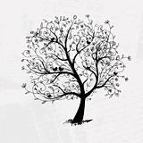 Art tree beautiful, black silhouette for your design 