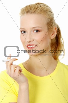 Young woman smoking electronic cigarette (ecigarette)
