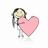 Cute girl with valentine heart, place for your text